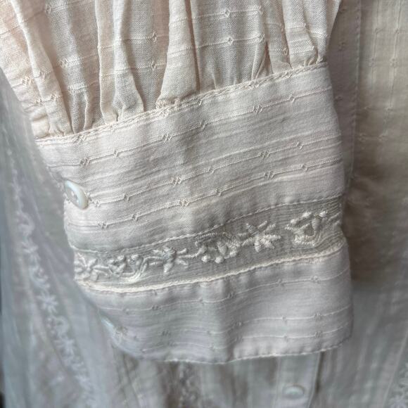Free People Mikaela Light Pink Embroidered Button Front Tie Neck Cotton Tunic XS - Picture 7 of 14